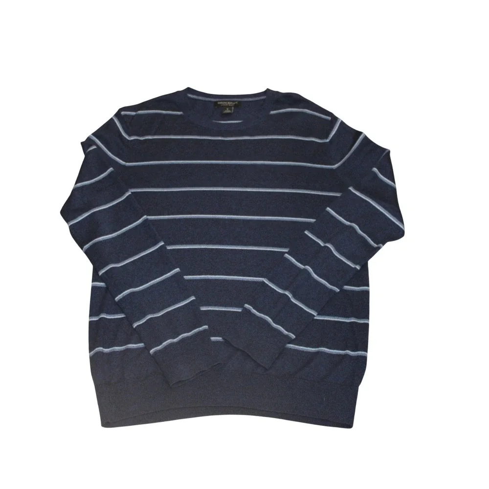 Banana Republic Sweater Mens Small Navy Blue Excellent Silk Cashmere Striped